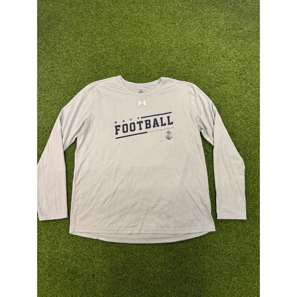 Under Armour Navy Football Long Sleeve Shirt Mens‎ Large Gray Athletic Tee